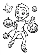 Boy Holding Halloween Pumpkins and Ghosts Coloring Page By Mindset Flow