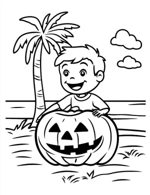Boy Playing with Pumpkin Patch Halloween Coloring Page by Mindset Flow
