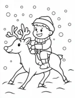 Boy Riding on Reindeer Christmas Coloring Page By Mindset Flow