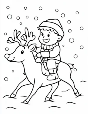 Boy Riding on Reindeer Christmas Coloring Page By Mindset Flow