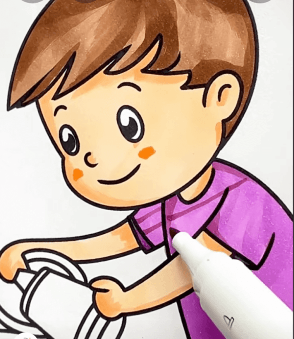 Boy Watering Flower Adult Coloring Page-HowToVideo