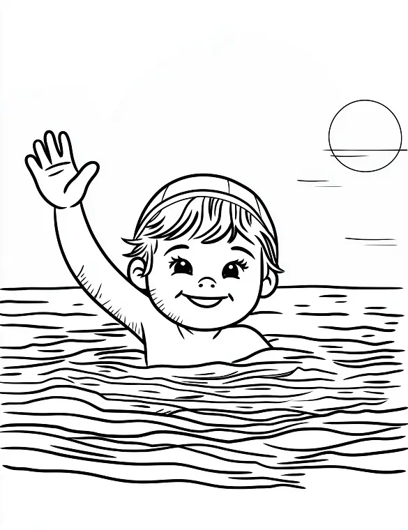 Boy Waving In The Ocean Adult Coloring Page By Mindset Flow