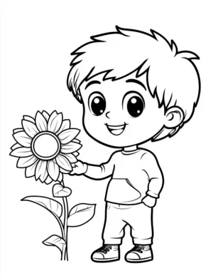 Boy With Sunflower Adult Flower Coloring Page By Mindset Flow