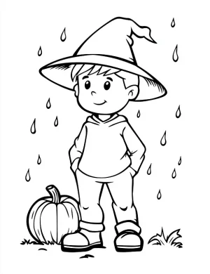 Boy in Witch Hat with Pumpkin Halloween Coloring Page by Mindset Flow
