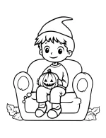 Boy on Couch with Pumpkin Halloween Coloring Page by Mindset Flow