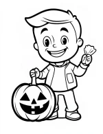 Boy with Pumpkin Halloween Coloring Page by Mindset Flow