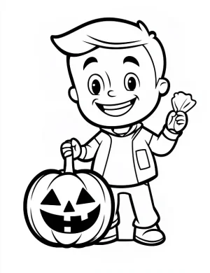 Boy with Pumpkin Halloween Coloring Page by Mindset Flow