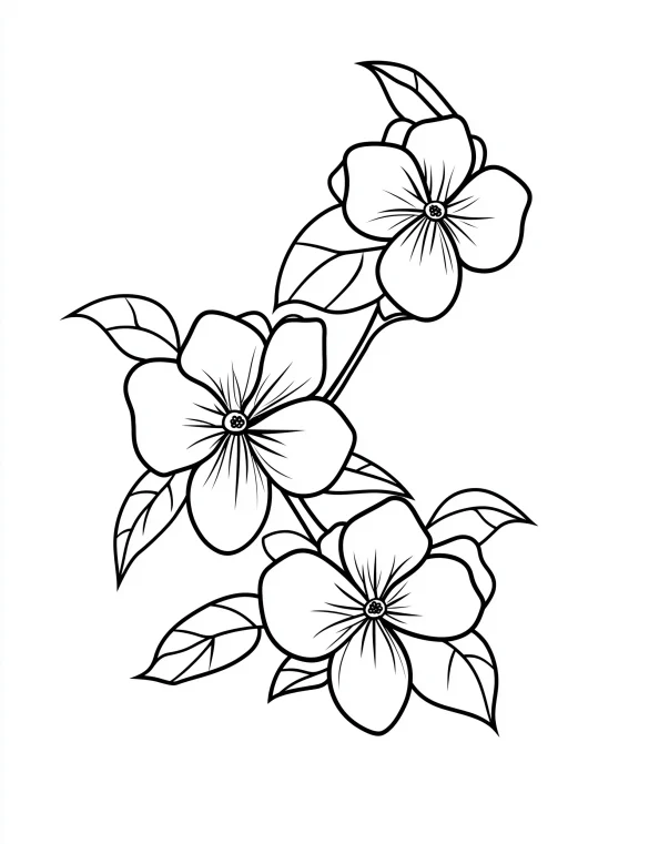 Branch with Three Flowers Coloring Page