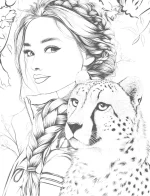 Brave Girl With Cheetah Adult Coloring Page By Mindset Flow