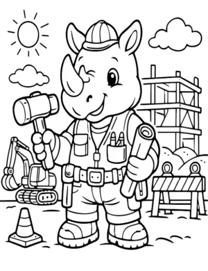 Builder Rhino Worker Coloring Page By Mindset Flow
