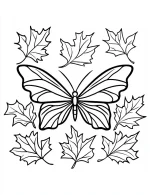 Butterfly Among Autumn Leaves Coloring Page by Mindset Flow