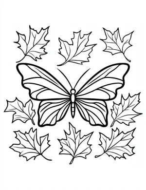 Butterfly Among Autumn Leaves Coloring Page by Mindset Flow