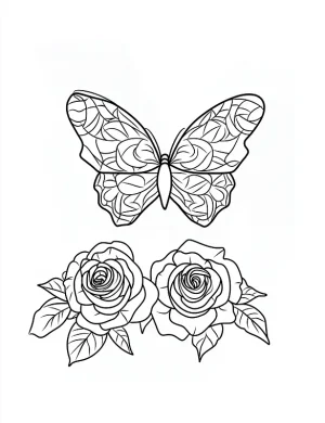 Butterfly Mandala with Roses Detailed Floral Coloring Page by Mindset Flow