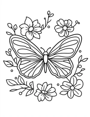 Butterfly With Floral Accents Flower Coloring Page By Mindset Flow