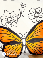 Butterfly With Floral Accents Flower Coloring Page-HowToVideo