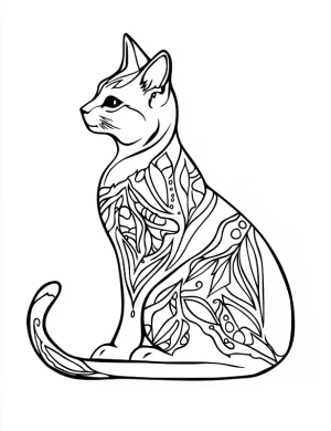 Calm and Relaxing Cat Mandala Design Coloring Page by Mindset Flow