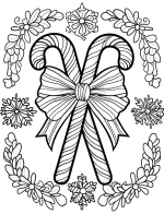 Candy Cane Mandala with Bow and Snowflakes Coloring Page by Mindset Flow