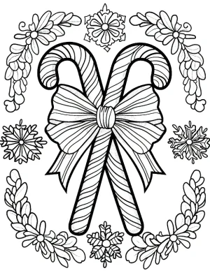 Candy Cane Mandala with Bow and Snowflakes Coloring Page by Mindset Flow
