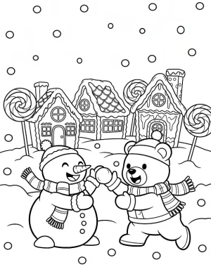 Candy Cane Village with Lollipop Trees Printable Coloring Page By Mindset Flow