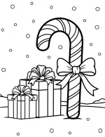 Candy Cane with Christmas Presents Holiday Coloring Sheet By Mindset Flow