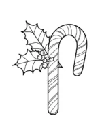Candy Cane with Holly Decorations Christmas Coloring Page by Mindset Flow