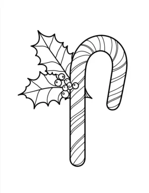 Candy Cane with Holly Decorations Christmas Coloring Page by Mindset Flow