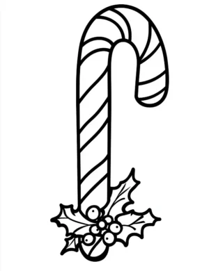 Candy Cane with Holly and Berries Christmas Coloring Page by Mindset Flow