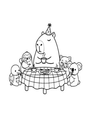 Capybara Enjoying A Party Animal Coloring Page By Mindset Flow