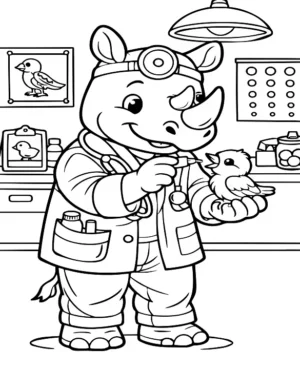 Caring Vet Rhino Coloring Page By Mindset Flow