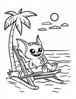Cartoon Bat Relaxing At The Beach Coloring Page by Mindset Flow