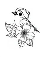 Cartoon Bird Resting on Branch Flower Coloring Page by Mindset Flow