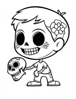 Cartoon Boy Holding a Sugar Skull Coloring Page by Mindset Flow