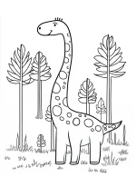 Cartoon Brachiosaurus Dinosaur with Trees and Grass Coloring Page