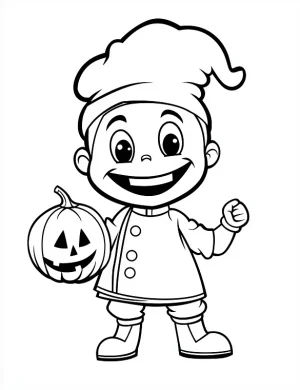 Cartoon Chef Holding Pumpkin Halloween Coloring Page by Mindset Flow