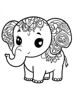 Cartoon Decorated Elephant with Mandala Patterns Coloring Page by Mindset Flow