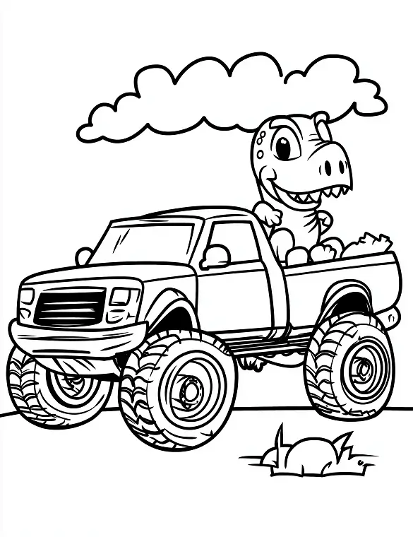 Cartoon Dino Relaxing In Monster Truck By Mindset Flow