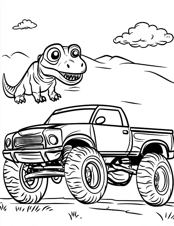 Cartoon Dino Watching Monster Truck Adventure By Mindset Flow