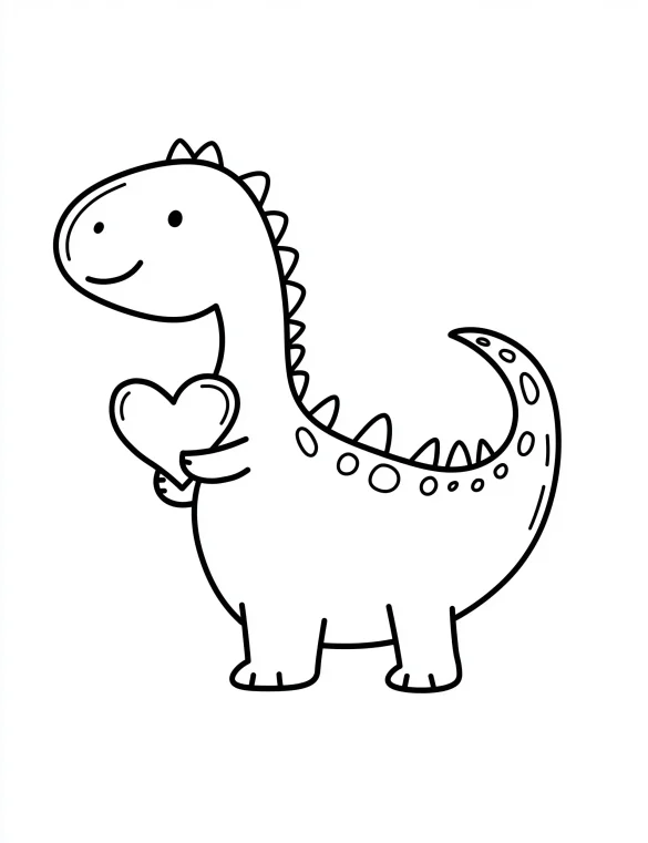 Cartoon Dinosaur Holding Heart Coloring Page