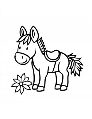 Cartoon Donkey with Flower Coloring Page