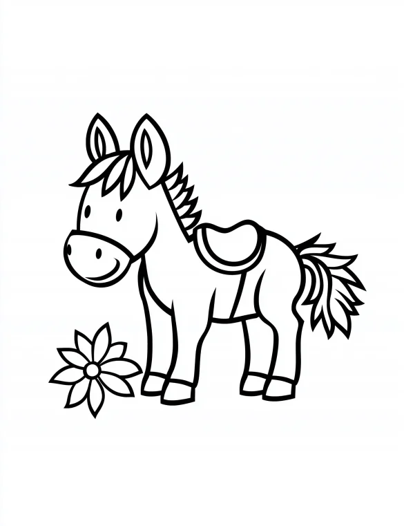 Cartoon Donkey with Flower Coloring Page
