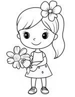 Cartoon Girl Holding Flowers Coloring Page
