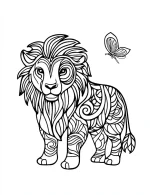 Cartoon Lion And A Butterfly Coloring Page by Mindset Flow