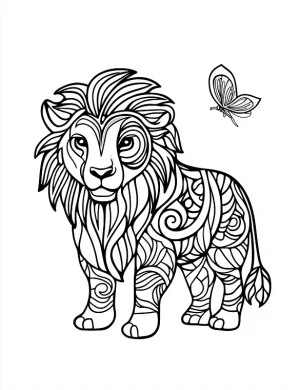 Cartoon Lion And A Butterfly Coloring Page by Mindset Flow