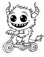 Cartoon Monster Riding Scooter Halloween Coloring Page by Mindset Flow