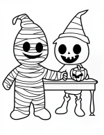 Cartoon Mummy And a Ghost Standing Coloring Page by Mindset Flow