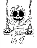 Cartoon Mummy Sitting On a Wooden Swing Coloring Page by Mindset Flow
