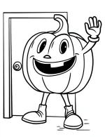 Cartoon Pumpkin Character Waving Halloween Coloring Page by Mindset Flow
