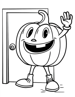 Cartoon Pumpkin Character Waving Halloween Coloring Page by Mindset Flow