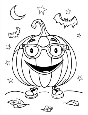 Cartoon Pumpkin Character with Glasses Halloween Coloring Page by Mindset Flow