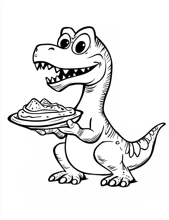 Cartoon Raptor Holding Plate of Food Coloring Page by Mindset Flow